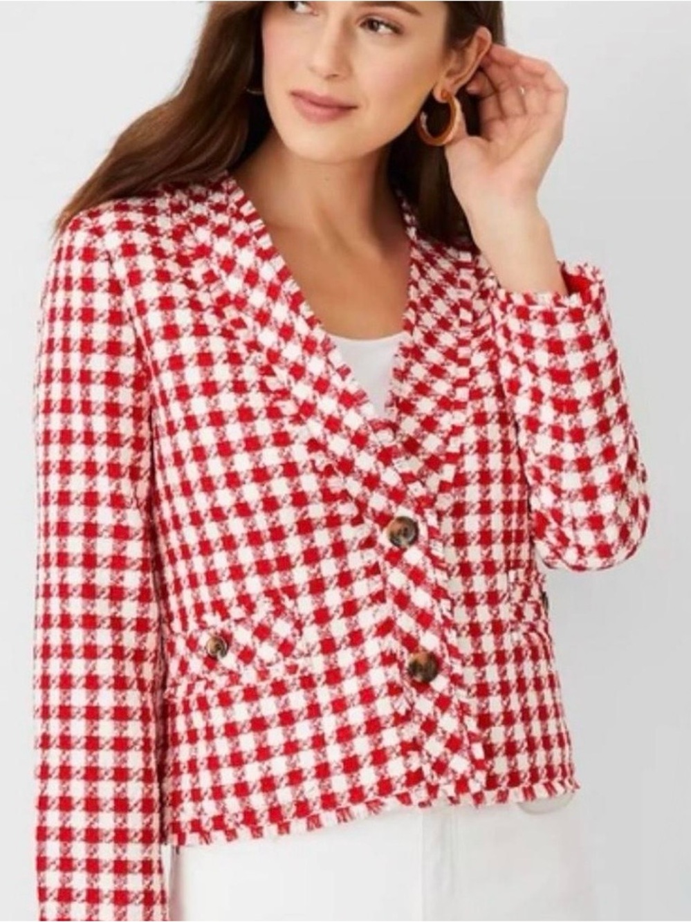 Ann Taylor Red & White Tweed Blazer